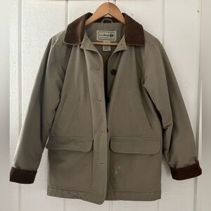 L.L. Bean Womens khaki Jacket with Dark Brown corduroy  Trim XSP